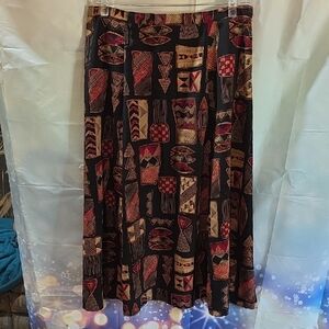 Leslie Fay Black and Brown Geometric A-Line Skirt 4I
